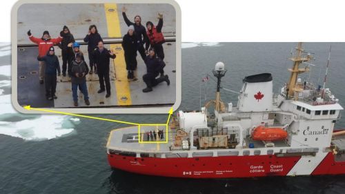 A picture of a group of people on a vessel.